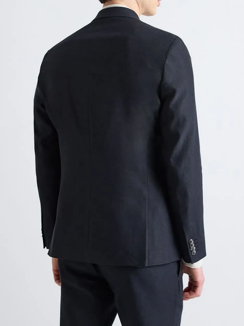 Black Slim-Fit  Linen-Blend Suit Blazer