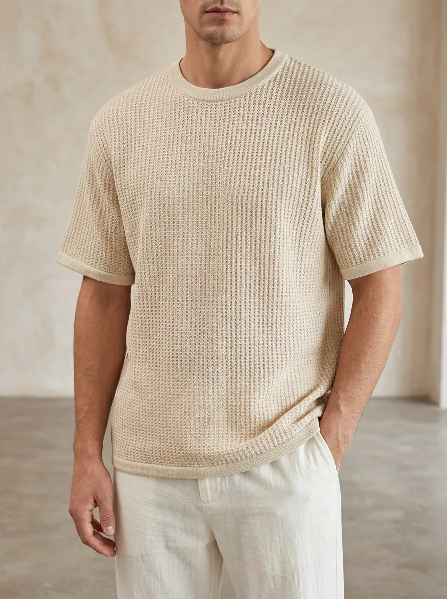 Men's Relaxed Detailed Waffle Knit T-Shirt