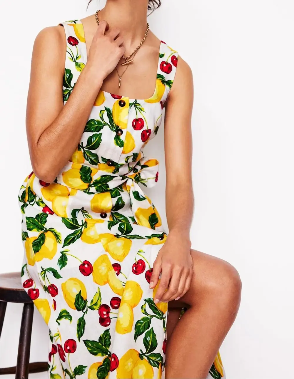 Square Neck Linen Midi Dress