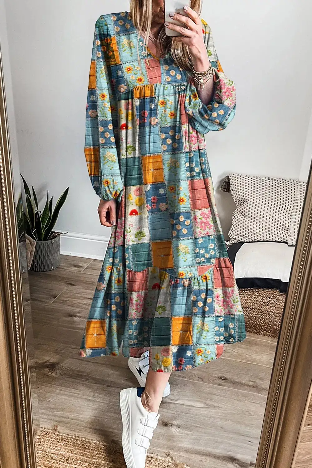 V-Neck Floral Midi Dress