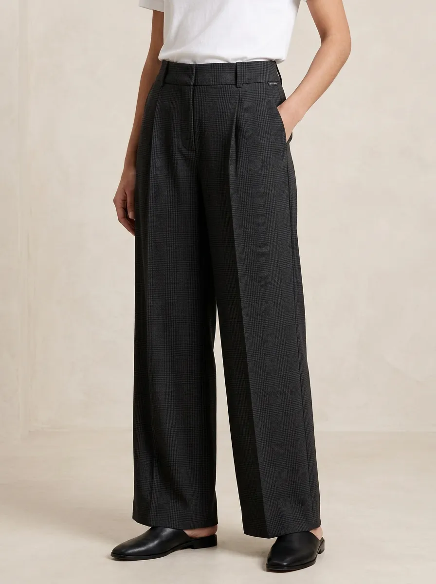 Soft Wide-Leg Plaid Printed Women's Wide-Leg Pants