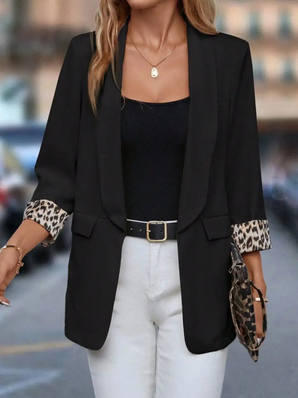 Open-Front Lapel-Collar Blazer
