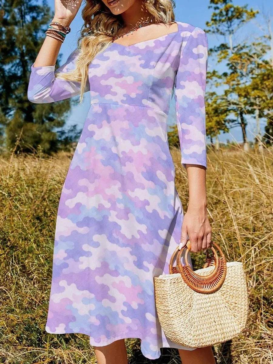 Back Zipper Camo Print Dress