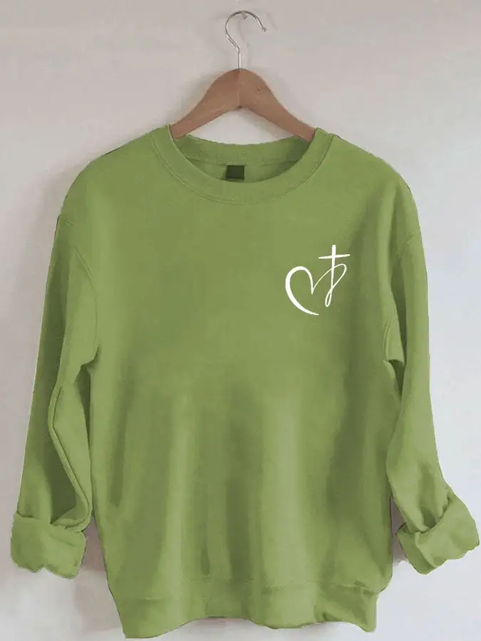 Women's Heart Cross Christian Jesus Has My Back Print Sweatshirt