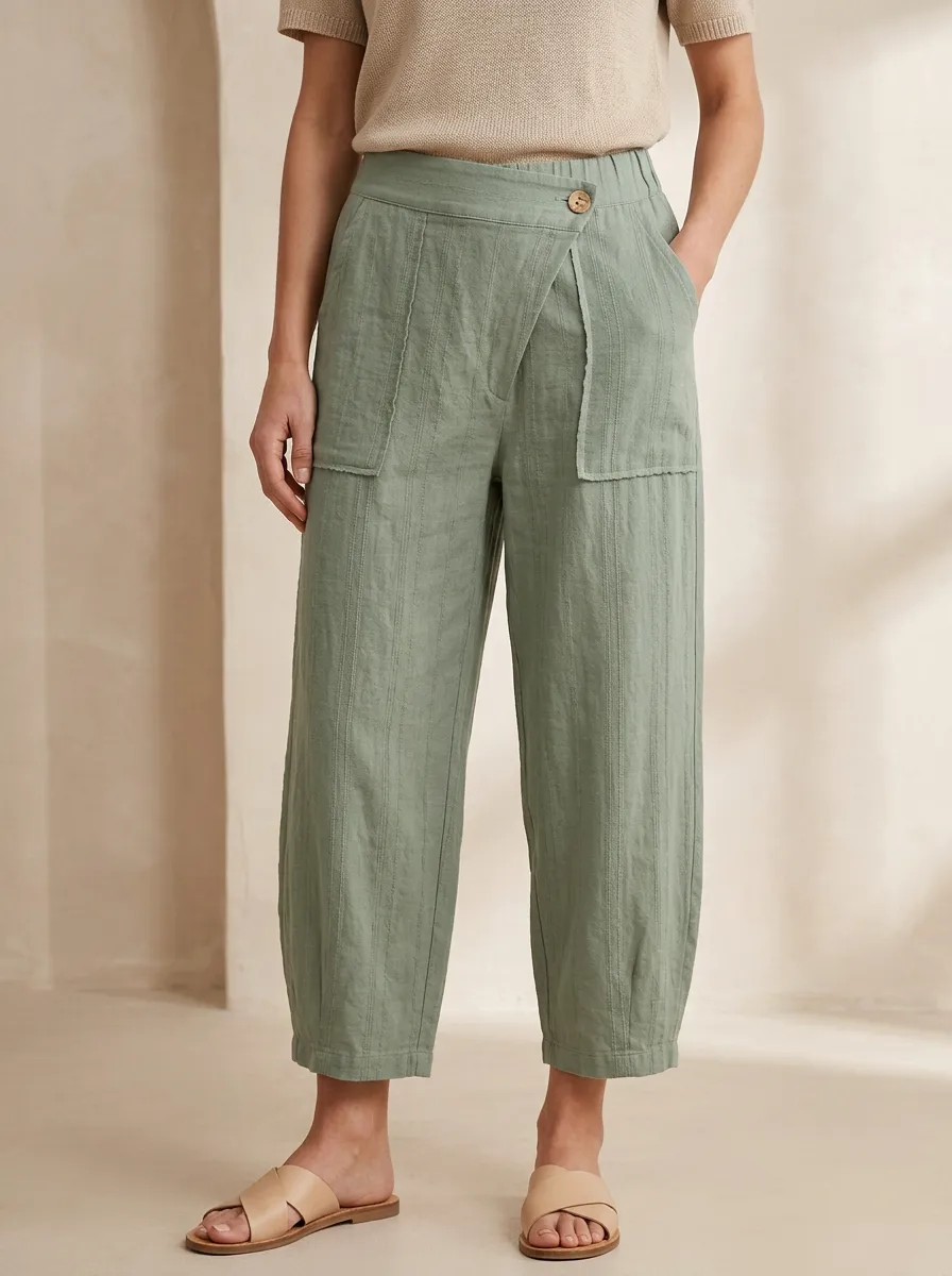 Comfort Textured Detail Casual Look Women's Cropped Pants