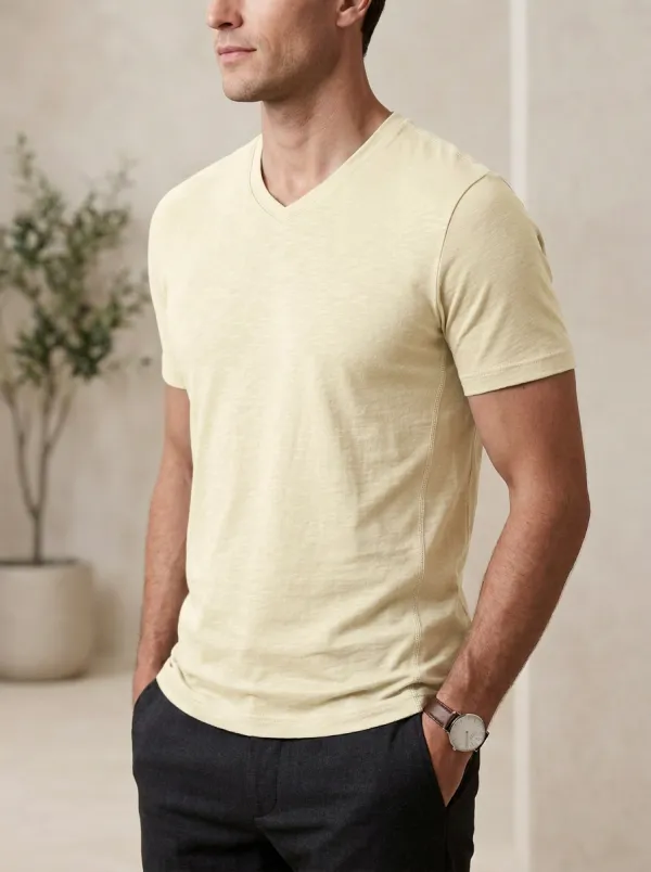 Refined V-Neck Finish Men's Slim Fit Short Sleeve T-Shirt