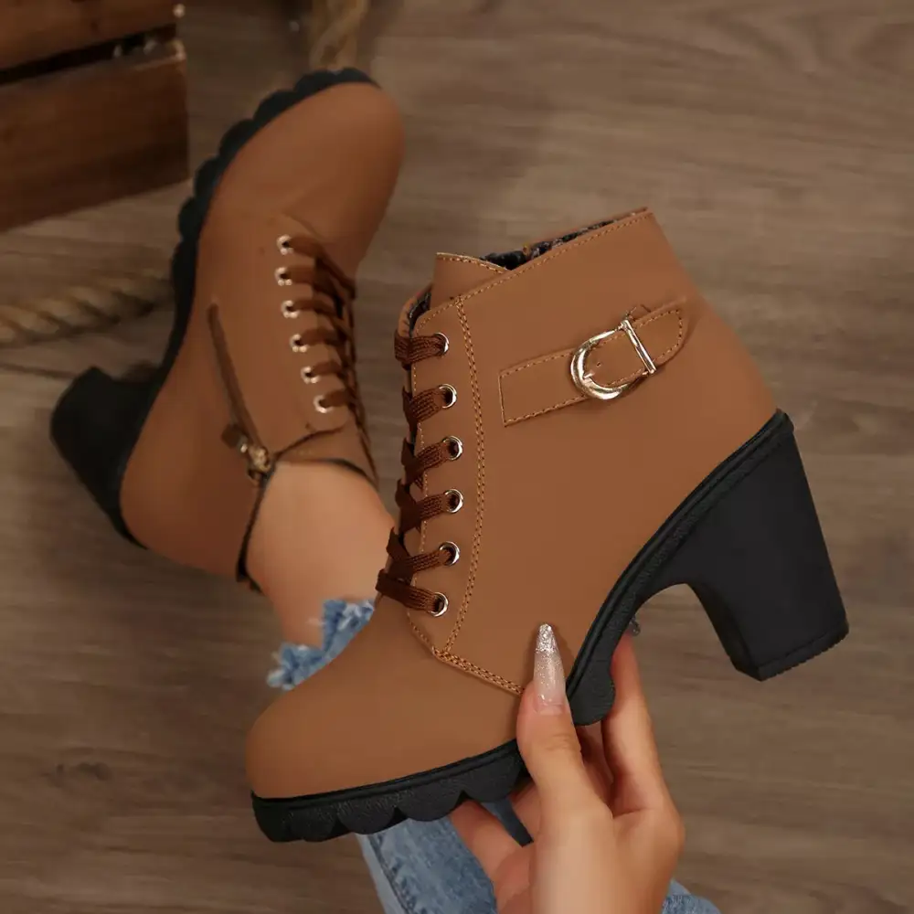 Essential Lace Up Block Heels Boots
