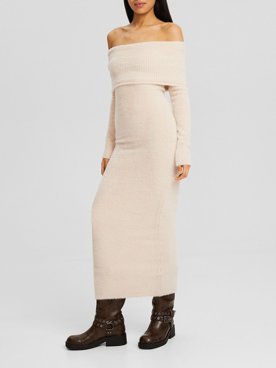 Vestido Midi Manga Larga Fuzzy