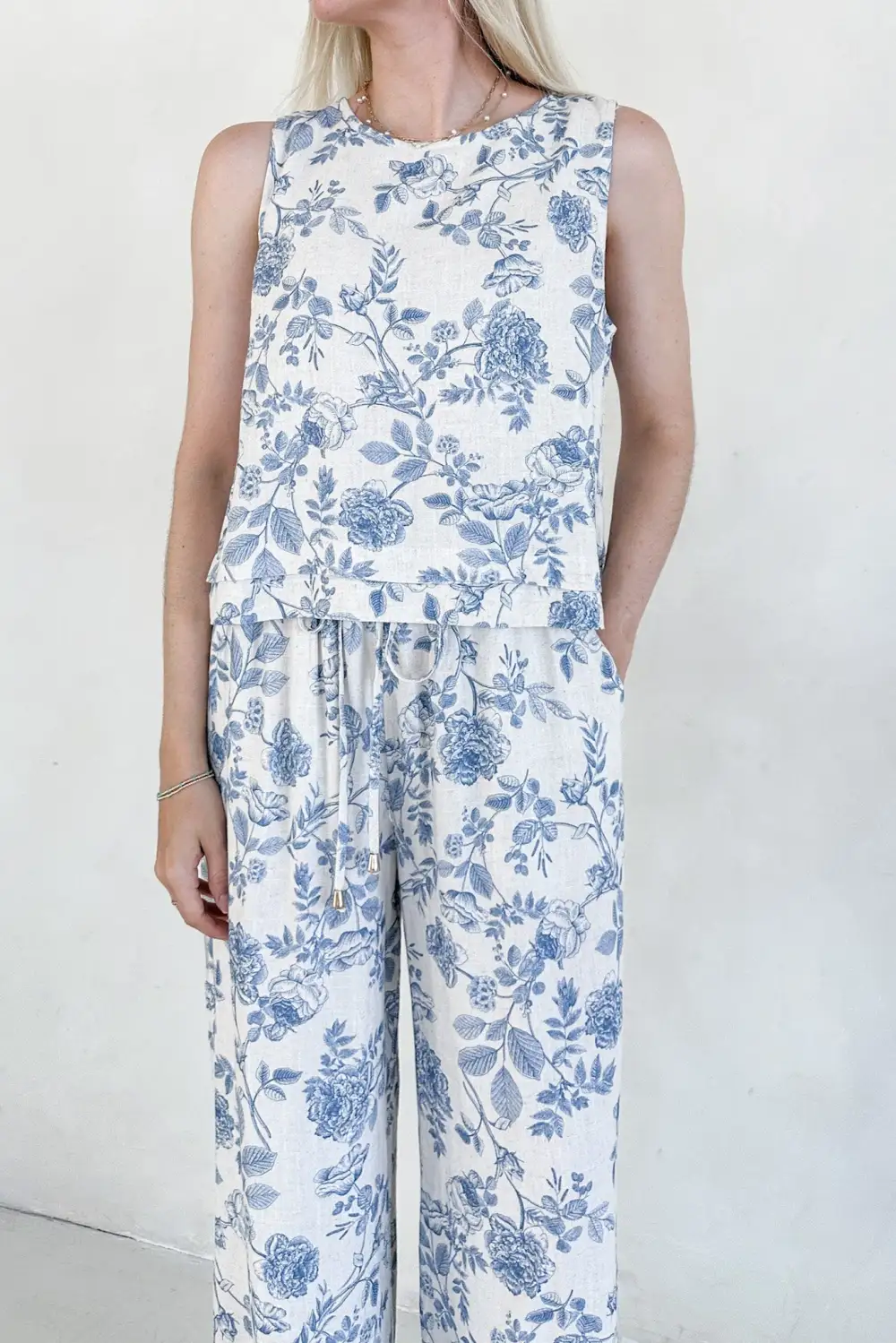 Linen Blend Printed Tank Top