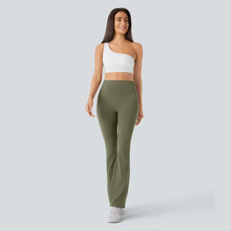Women's UltraSculpt SoCinched High Waisted Scrunch Butt Lifting Tummy Control Pocket Shaping Yoga Bootcut Leggings