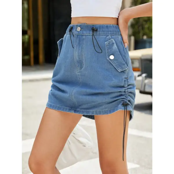 Drawstring Denim Mini Skirt