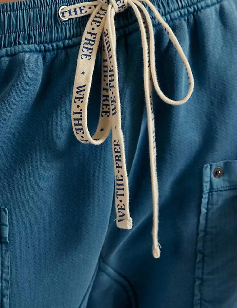 Elastic Waist Drawstring Pocket Straight Leg Denim Pants