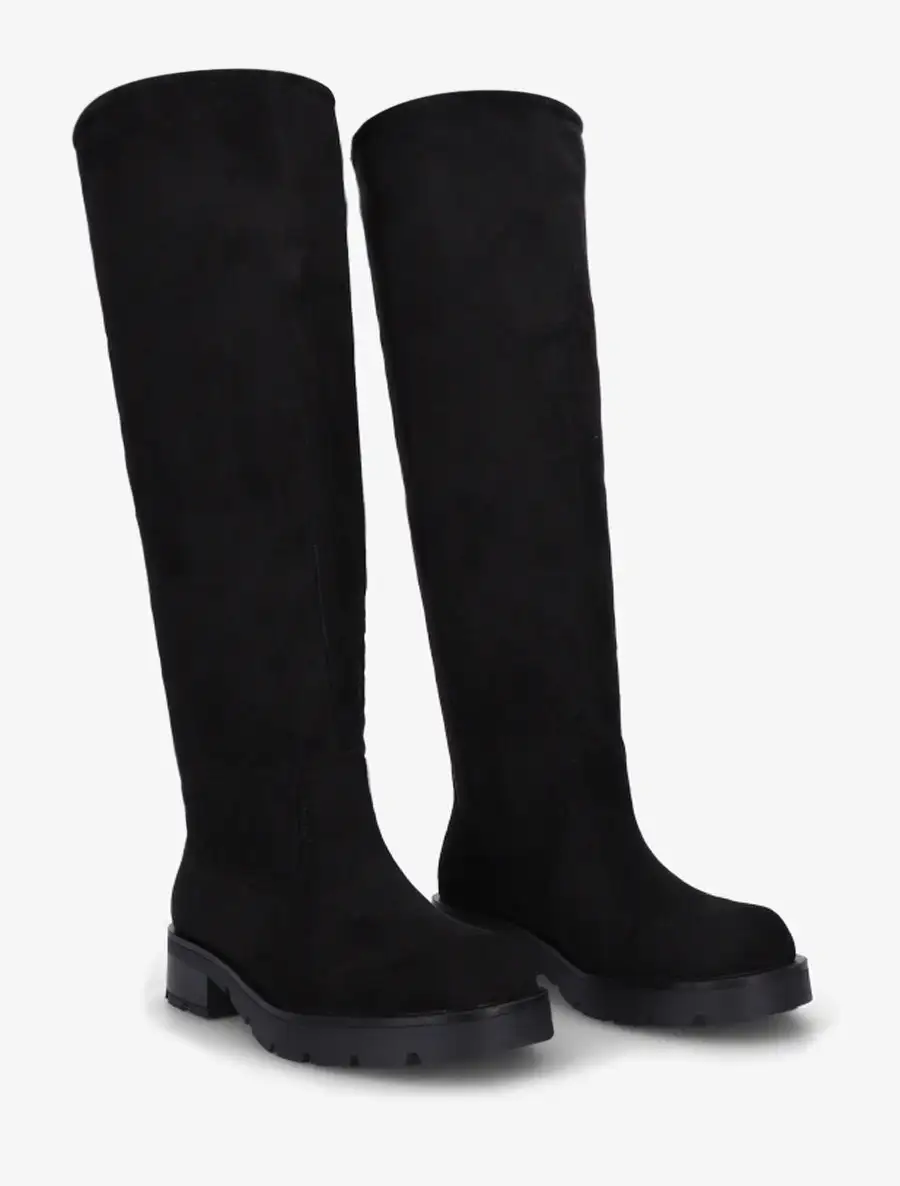 Classic Modern Block Heel Faux Suede Knee High Boots