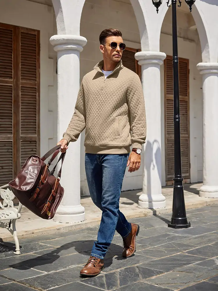 Trendy Quarter Zip Pullover Quilted Sweatshirt Hoodie