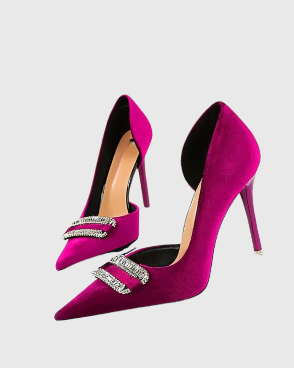 Rhinestone Side Cut Pumps in Fuchsia