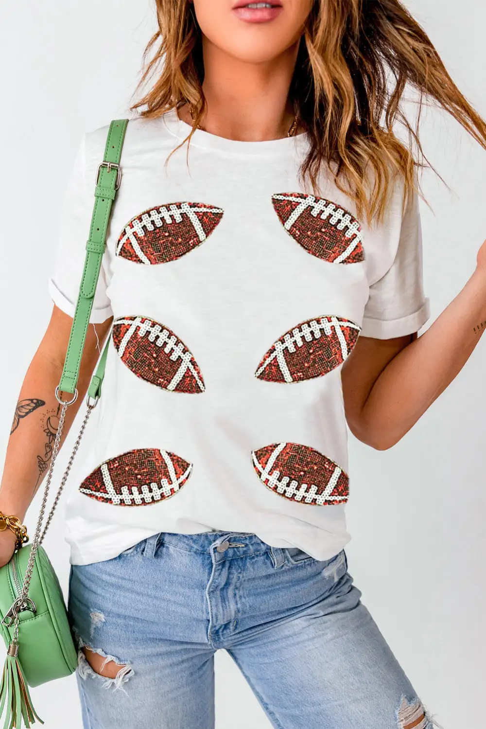 White Sequined Rugby Graphic Cotton
