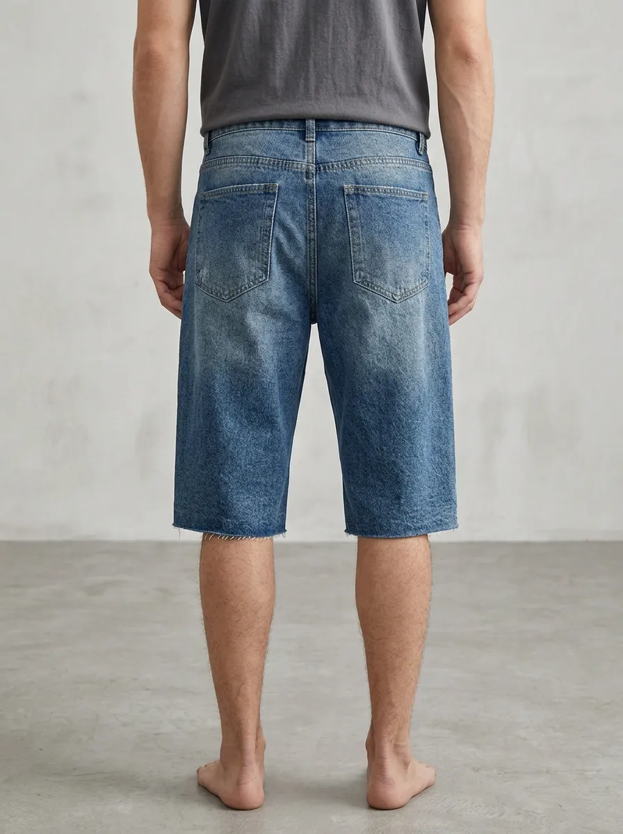 Men's Patchwork Distressed Raw Hem Street Inspired Distressed Denim Shorts