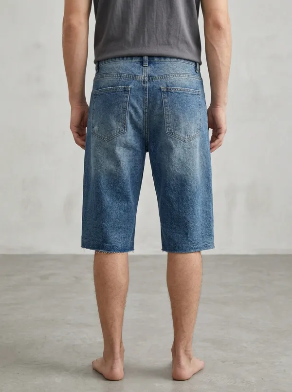 Men's Patchwork Distressed Raw Hem Street Inspired Distressed Denim Shorts