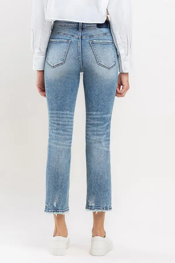 High-Rise Raw-Hem Washed Pocketed Slim Straight Jeans