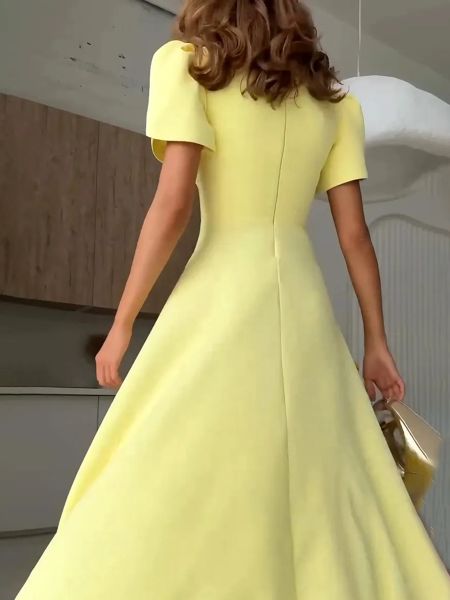 Elegant High Neck Bud Sleeve Midi Dress