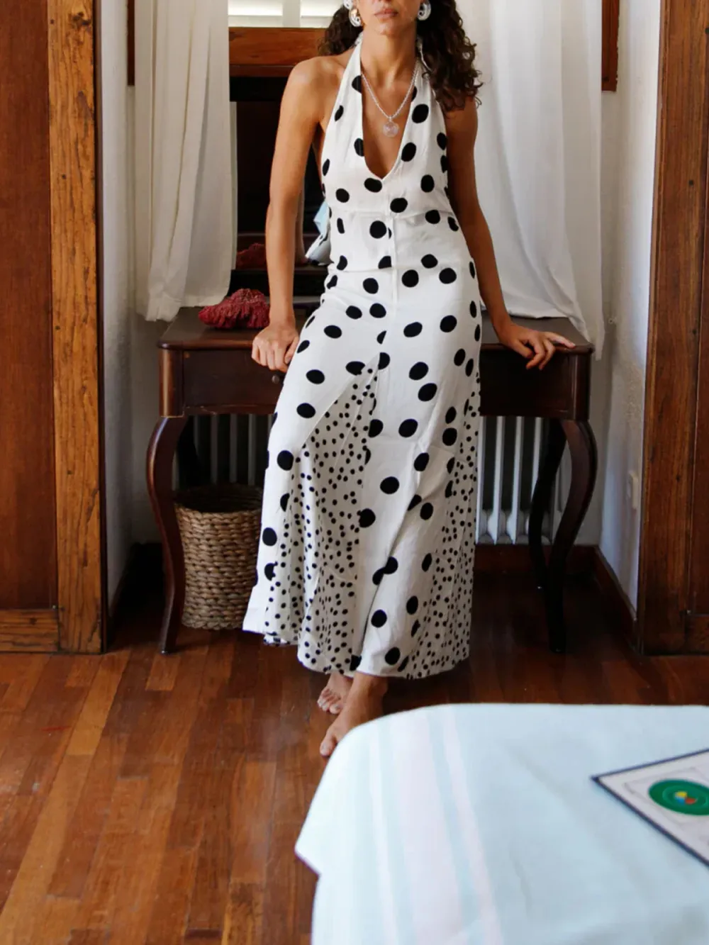 Casual Style V-neck Polka Dot Dress