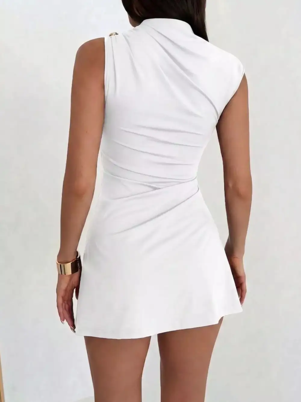 Ruched Asymmetrical Sleeveless Mini Dress