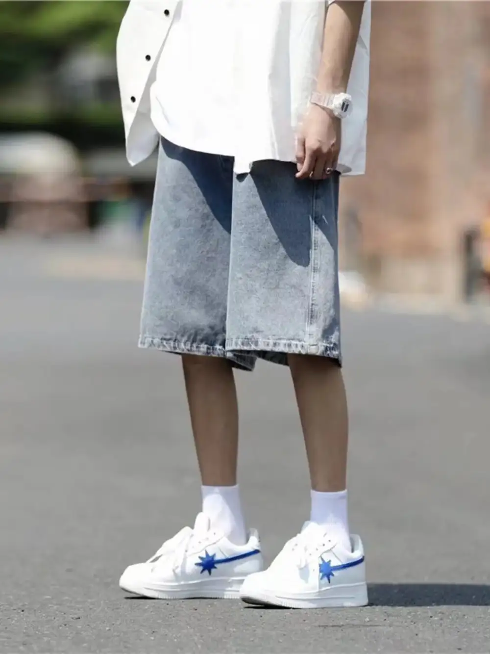 Men's Plus Size Loose Fit Washed Denim Shorts