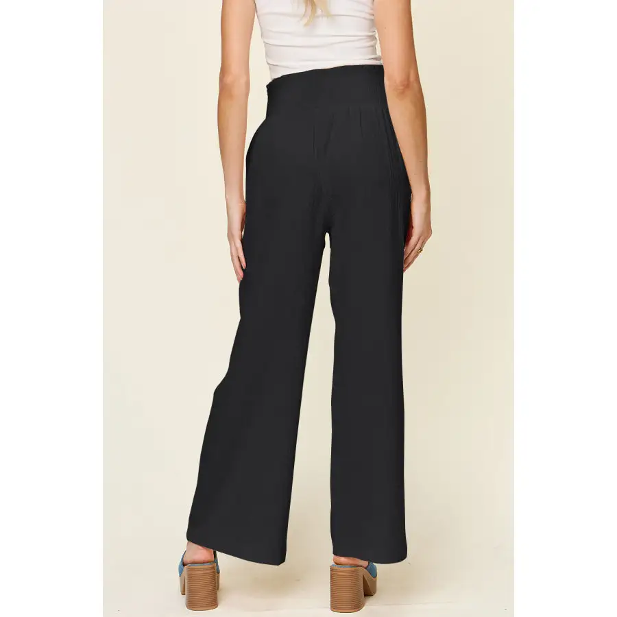 Full Size Texture Smocked Waist Wide Leg Pants