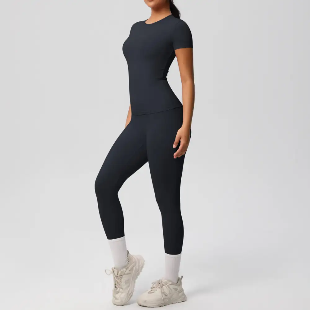 Short-Sleeve High-Waist Top, Leggings and Shorts Active Set