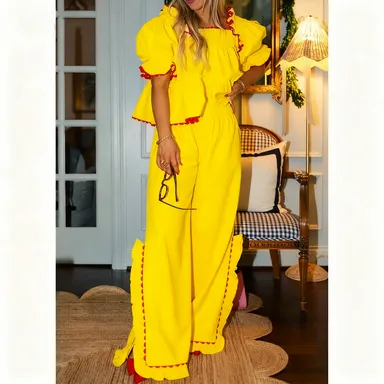 Women Pajama Set,Short Sleeve Square Neck T-shirt with Pants Sleepwear Loungewear