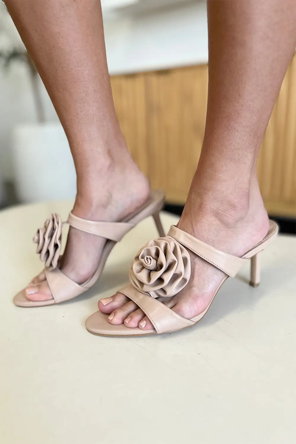 Flower Pu Leather Stiletto Heel Sandals