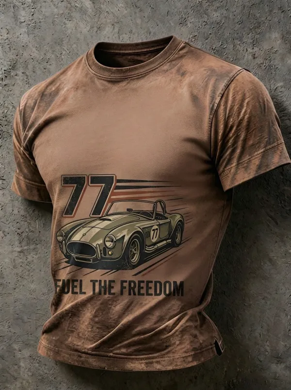 Men's Vintage Car 77 Fuel The Freedom Printed T-shirt
