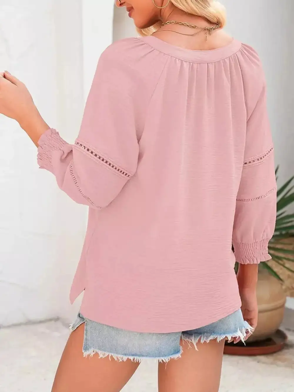 Smocked Long Sleeve Blouse