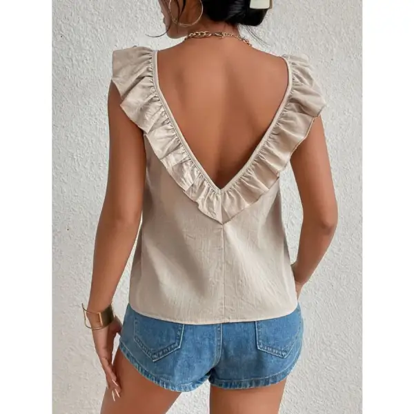 Backless Ruffled Scoop Neck Tank