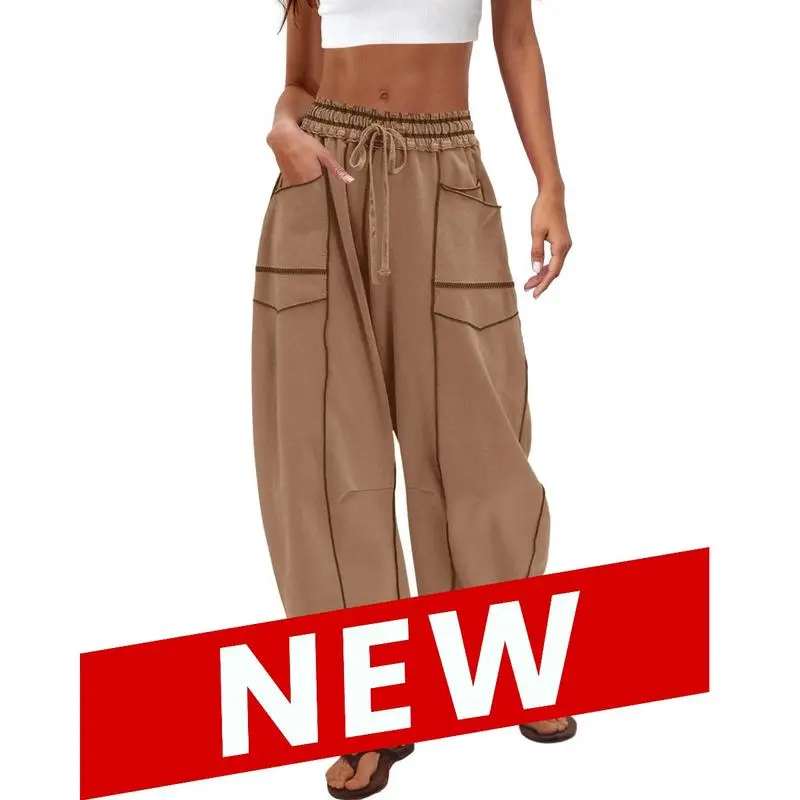 8PACKWomen'S Baggy Barrel Pants Wide Leg LoungeDrawstring Sweatpants With Pockets Minimalist BottomsCasual Style Comfortable Breathable
