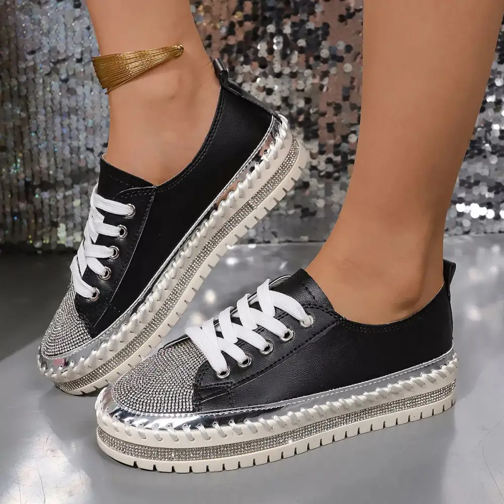 Rhinestone Round Toe Sneakers
