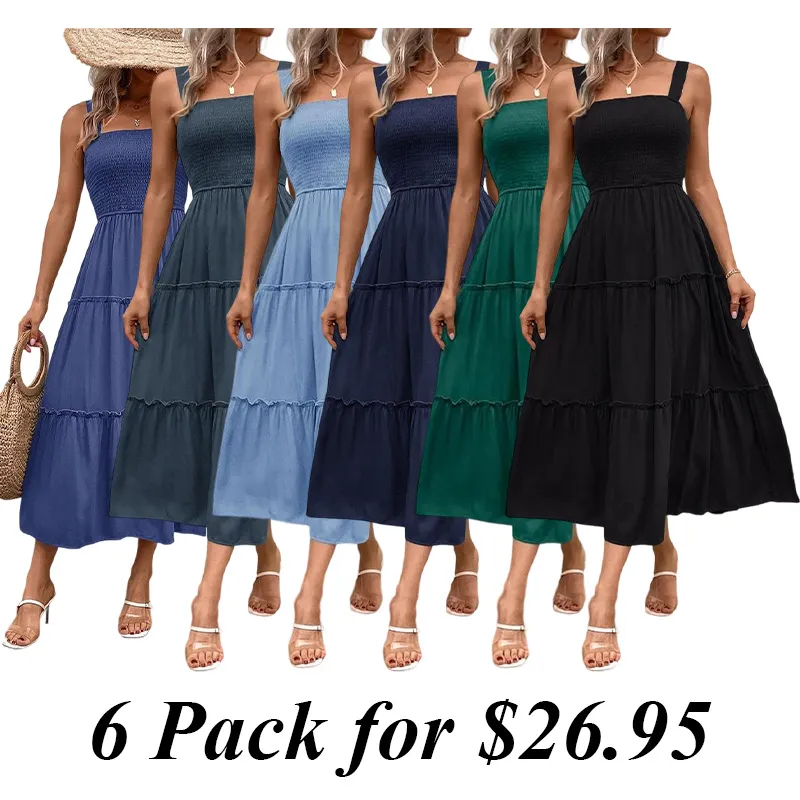 Women'S Frill Trim Ruffle Hem Shirred Backless Sundress Cami Dress, Sleeveless A Line Long Dress, Women'S Clothing For Summer Beach Holiday, Boho Clothes Women, Vintage Girly Clothes,