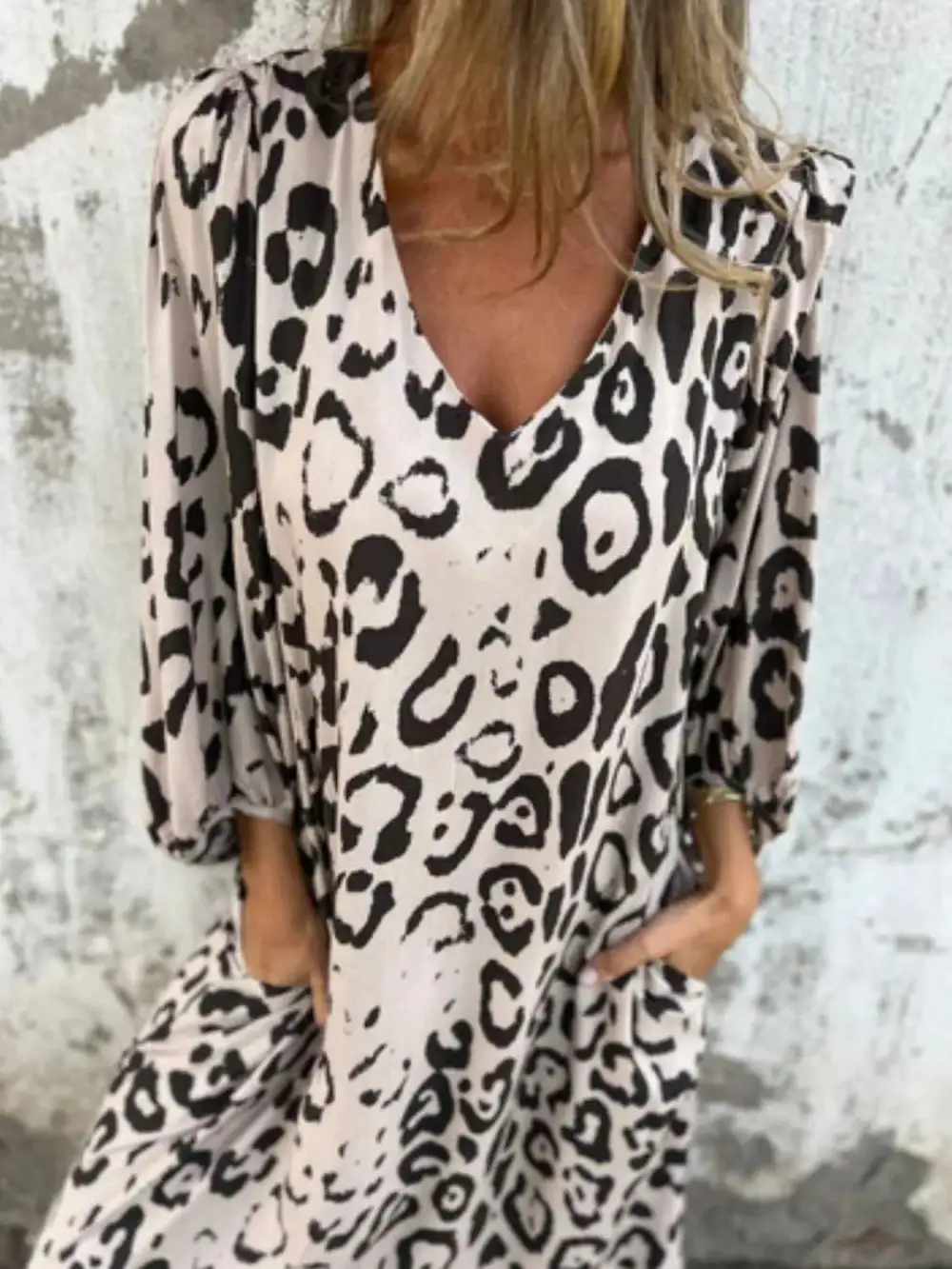 V-Neck Printed Midi Dress