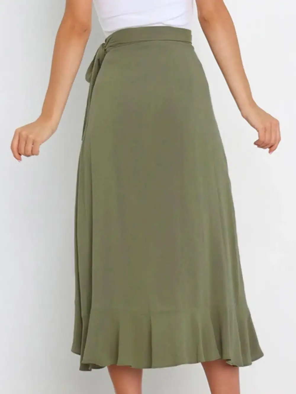Irregular Tie Front Midi Skirt