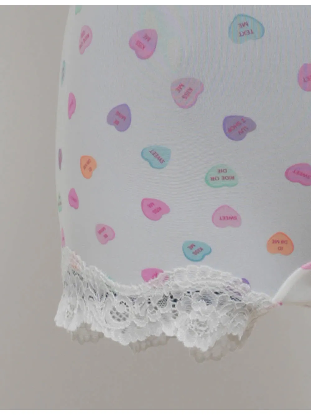 Candy Heart Lace Trim Cami Top and Shorts Set