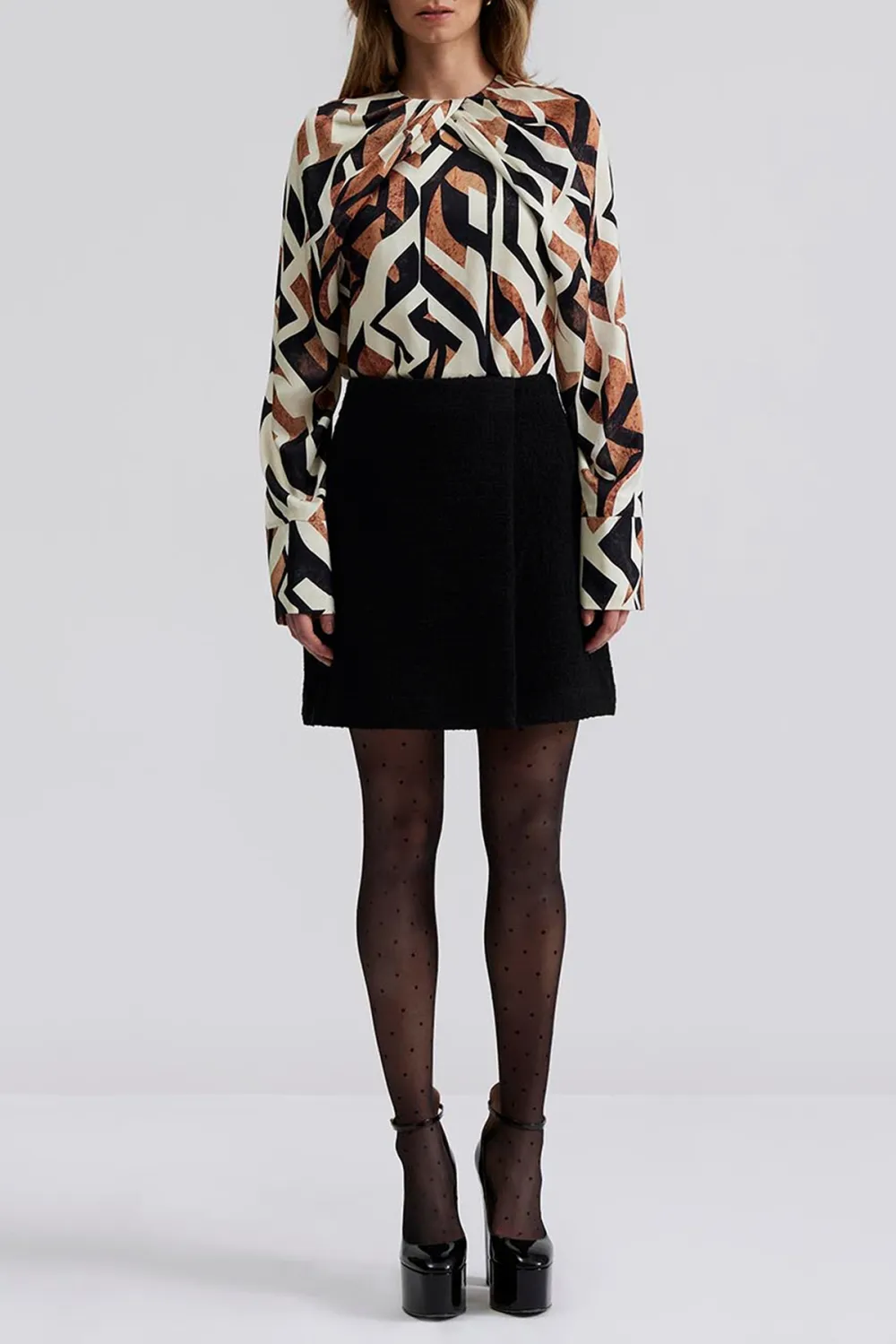 Geometric Print Bow Neck Blouse