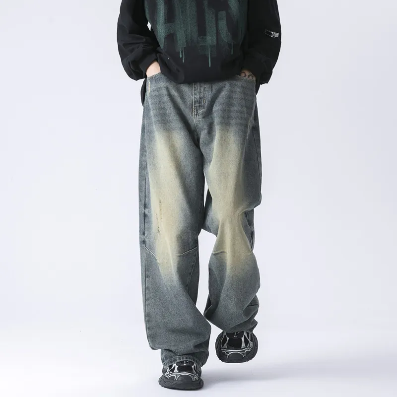 Relaxed Distressed Wide Leg Jeans