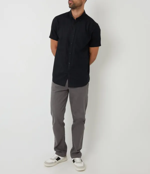 Black Short-Sleeve Linen-Blend Shirt