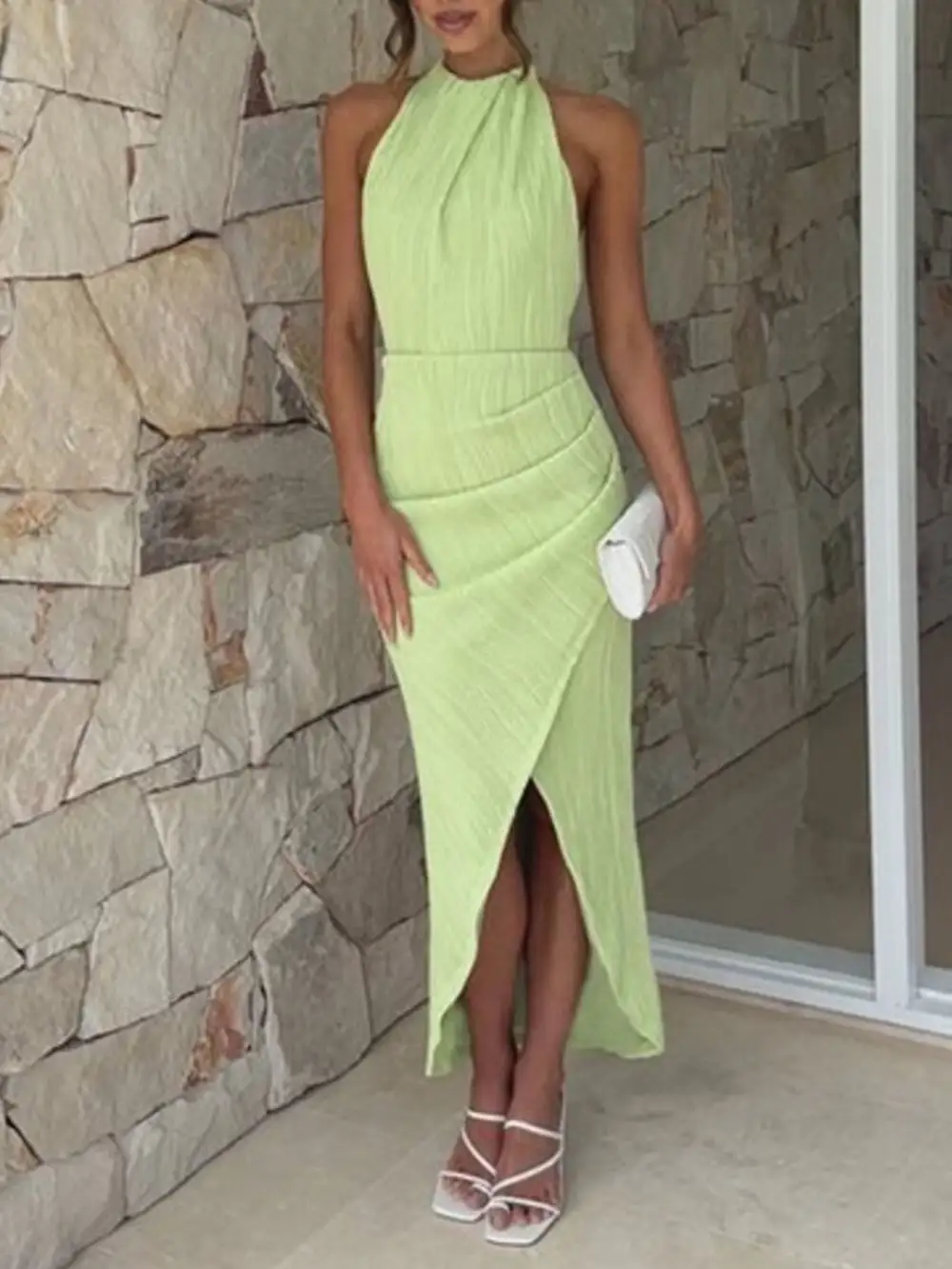Structured Shape Ruched Slit Dress