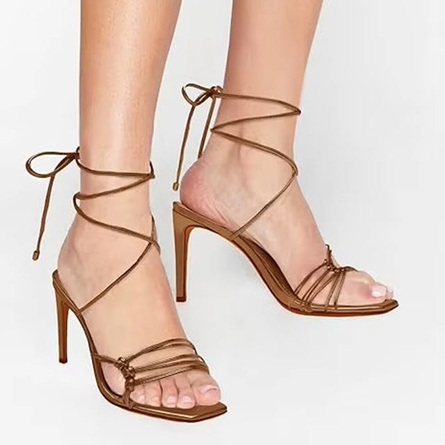 Lunara Lace-Up Square Toe Stiletto Sandals