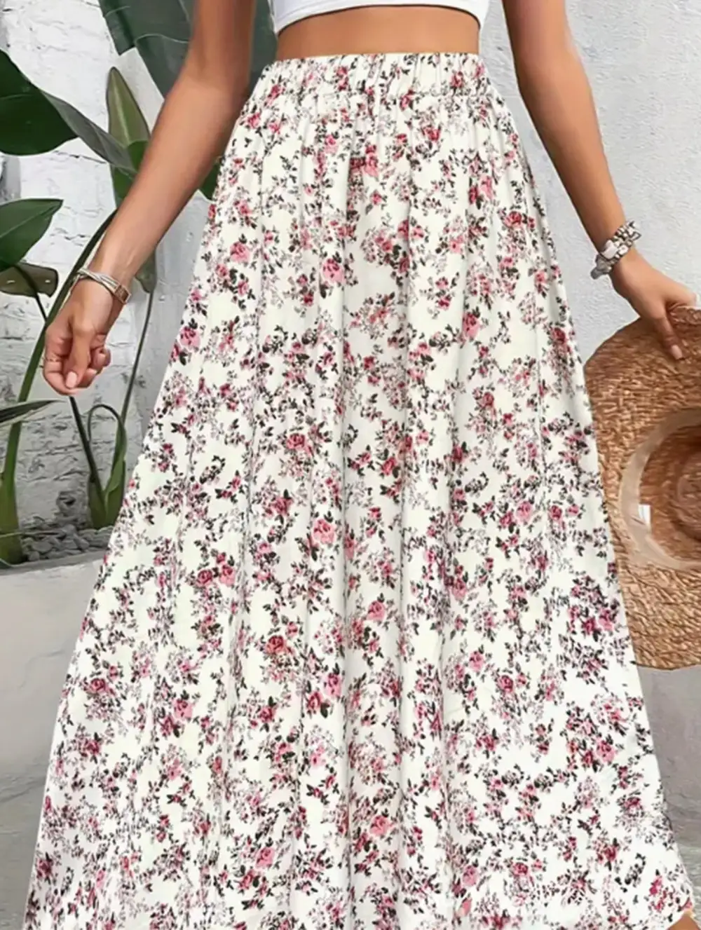 Printed Flare Midi Skirt