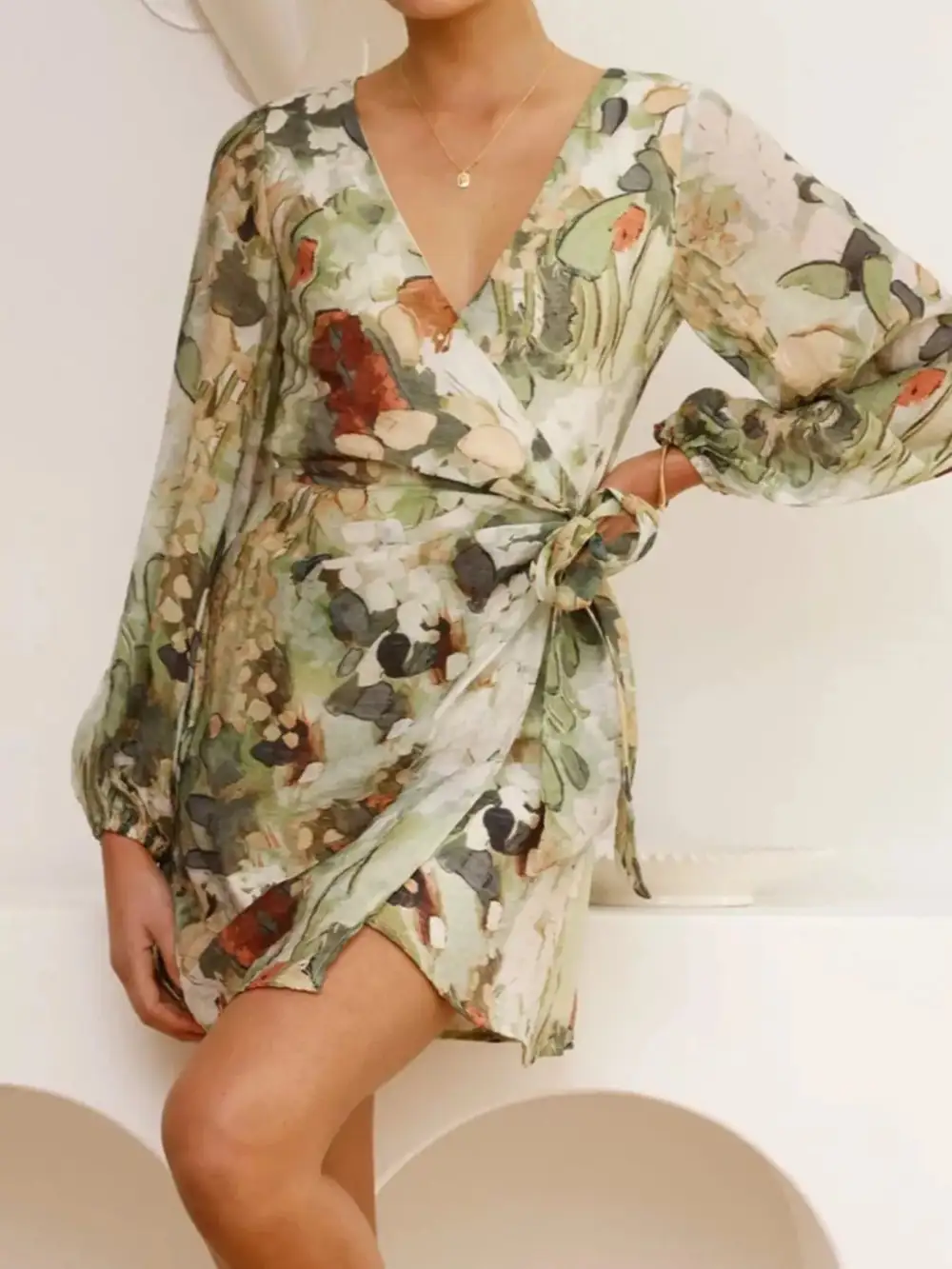 Tie Waist Long Sleeve Dress Casual