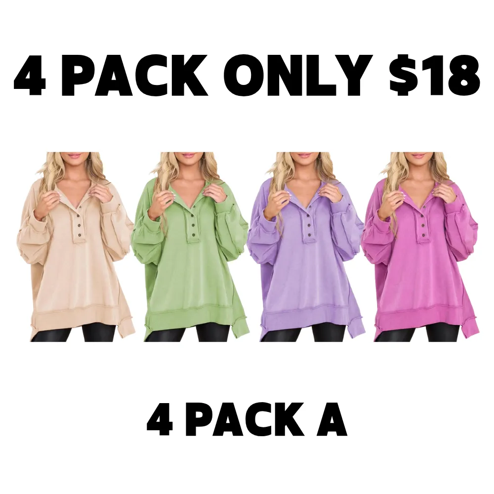 Women's Oversized Button Henley Sweatshirts