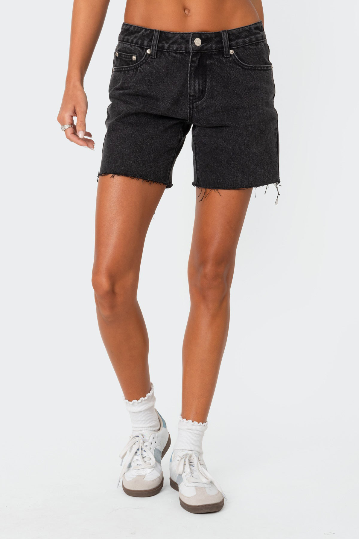 Low Rise Raw Edge Denim Shorts