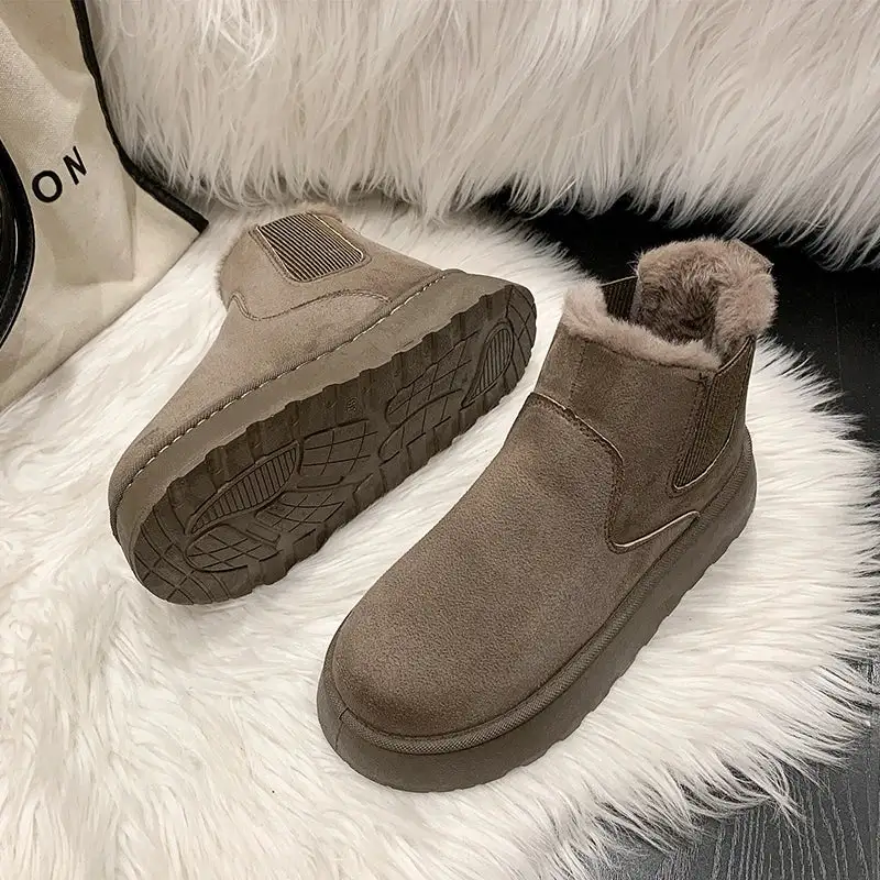 Leather Plush-Lined Warm-Lined Ankle Boots
